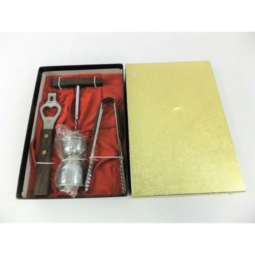 Vintage  Wood and Stainless Steel Bar Set MCM